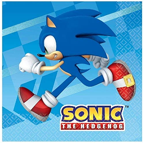 CAPRILO. Lote de Cubiertos Infantiles Desechables Modern Sonic (16 Vasos,16 Platos,16 Servilletas,1 Mantel y 1 Piñata) .Vajillas. Juguetes y Regalos de Cumpleaños, Bodas, Bautizos y Comuniones.