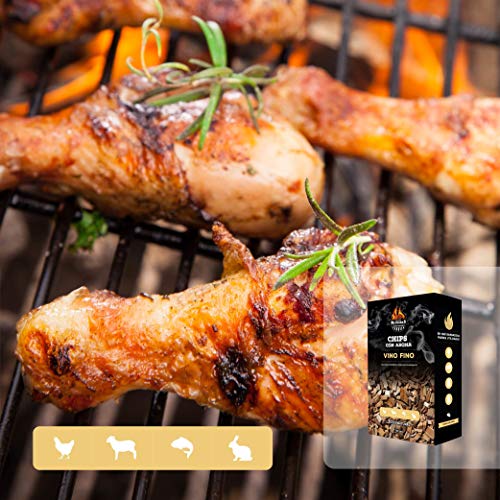 CARBONES REINARES Virutas ahumador Barbacoa Barbacoa de Carbon o de Gas para Chips para ahumar astillas de Madera de barrica de Roble Accesorios BBQ barbacoas Pack 4 Aromas