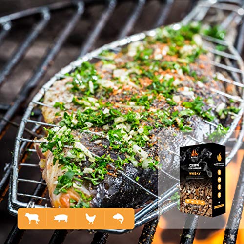 CARBONES REINARES Virutas ahumador Barbacoa Barbacoa de Carbon o de Gas para Chips para ahumar astillas de Madera de barrica de Roble Accesorios BBQ barbacoas Pack 4 Aromas