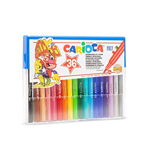 Carioca Joy Cristal | 40036 - Caja de rotuladores Vintage Punta Fina, Superlavables, Colores Surtidos 36 Unidades