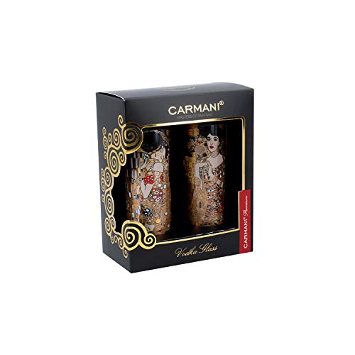 Carmani - Juego de 2 vasos de chupito decorados con Gustav Klimt 'The Kiss - Adele Bloch Bauer I' pintura 60 ml