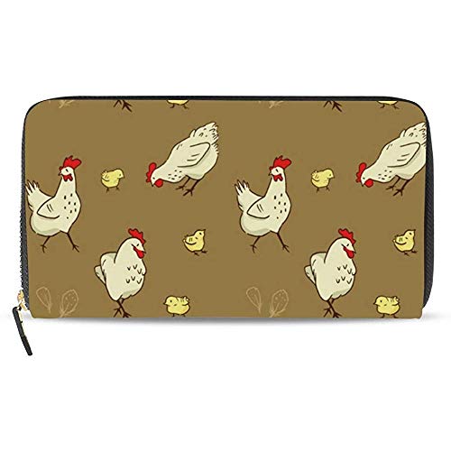 Cartera De Cuero con Cierre De Tarjeta Monedero Bolso De Embrague Cartera Embrague Largo con Estampado Divertido De La Granja De Mamá Gallina, Monedero De Cuero con Cremallera De PU