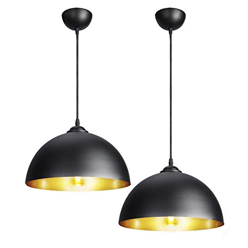 CCLIFE 2 Unidades Vintage Lámpara de techo Lámpara colgante Lámpara vintage lampara industrial Negro o Blanco Casquillo E27 para bombilla Ø300mm, Color:Negro