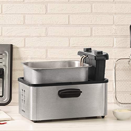 Cecotec freidora eléctrica CleanFry 3000 Full INOX. 3 L Capacidad, Filtro OilCleaner, 2400 W, cubeta, cestillo de freír y Filtro OilCleaner Aptos lavavajillas, Temporizador 30 min y cubeta Acero.