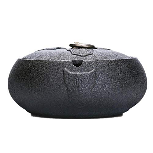 Cenicero De Cerámica, Tallado En Forma De A, Decoración De Anillo De Cobre, A Prueba De Polvo con Tapa, Fácil De Apagar El Humo, Hogar Y Al Aire Libre-Negro