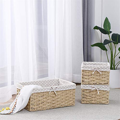 Cestas de mimbre 3 piezas de cestas de almacenamiento de tejido de papel hecho a mano, contenedores decorativos for el hogar Cestas decorativas Cestas de organización for usos múltiples para baño, sal