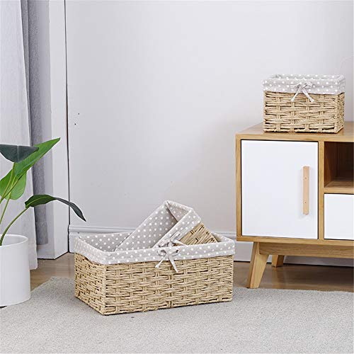 Cestas de mimbre 3 piezas de cestas de almacenamiento de tejido de papel hecho a mano, contenedores decorativos for el hogar Cestas decorativas Cestas de organización for usos múltiples para baño, sal