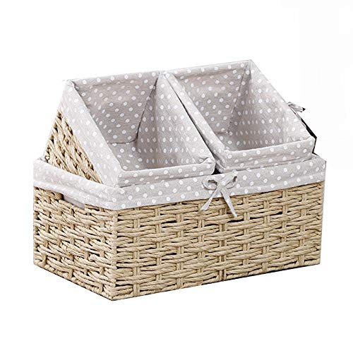 Cestas de mimbre 3 piezas de cestas de almacenamiento de tejido de papel hecho a mano, contenedores decorativos for el hogar Cestas decorativas Cestas de organización for usos múltiples para baño, sal
