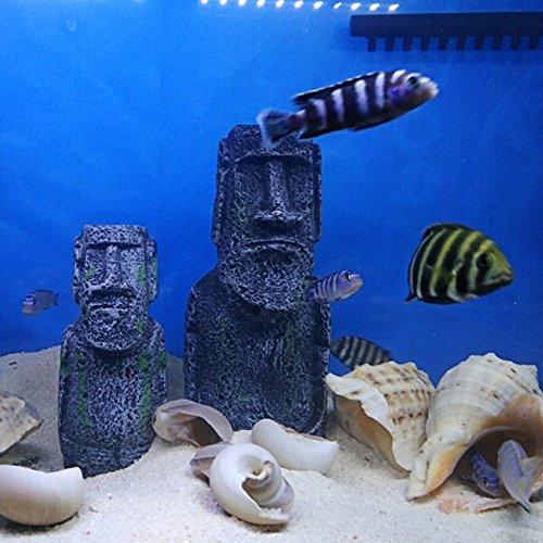 Changlesu - 2 piezas de figuras de cabeza de la antigua isla de Pascua retrato para acuario, pecera, decoración para el hogar o el escritorio, accesorios de decoración