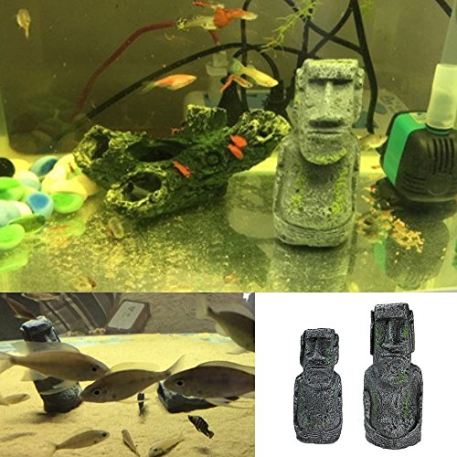 Changlesu - 2 piezas de figuras de cabeza de la antigua isla de Pascua retrato para acuario, pecera, decoración para el hogar o el escritorio, accesorios de decoración