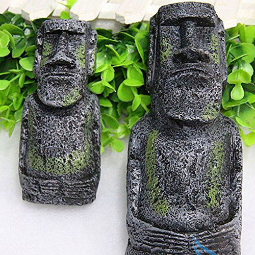 Changlesu - 2 piezas de figuras de cabeza de la antigua isla de Pascua retrato para acuario, pecera, decoración para el hogar o el escritorio, accesorios de decoración