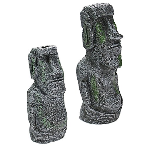 Changlesu - 2 piezas de figuras de cabeza de la antigua isla de Pascua retrato para acuario, pecera, decoración para el hogar o el escritorio, accesorios de decoración