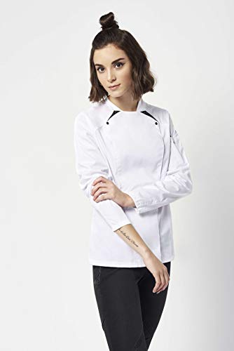 Chaquetilla Cocinera Mujer de Manga Larga con Corchetes. Ropa Cocina/Hostelería. Color Blanco. Talla M. Ref: 4127
