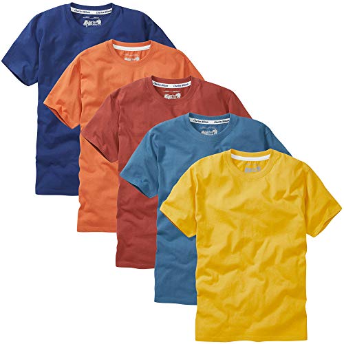 Charles Wilson Paquete 5 Camisetas Cuello Redondo Lisas (Medium, Orange Sunset)