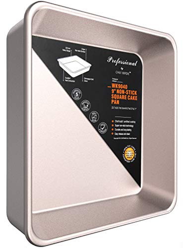 CHEFMADE Bandeja Horno Cuadrado 22.9 x 22.9 x 5cm Duro Acero al Carbono Antiadherente Asador sin PTFE & PFOA para Tarta Bollería Tapas Color Oro Champagne