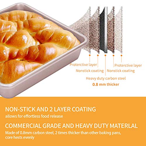 CHEFMADE Bandeja Horno Cuadrado 22.9 x 22.9 x 5cm Duro Acero al Carbono Antiadherente Asador sin PTFE & PFOA para Tarta Bollería Tapas Color Oro Champagne