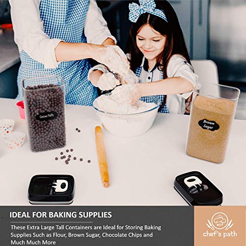 Chef's Path Botes Cocina Almacenaje Alimentario Hermético – Etiquetas + Rotulador – Botes Cocina y Despensa para Harina, Cereales, Pasta y más– Táper Plástico Transparente con tapa (4 Piezas – 3,2 L)
