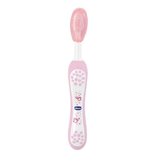 Chicco - Cepillo Dental Divertido con Cerdas Suaves para 6-36 Meses, Color Rosa, 12 Meses