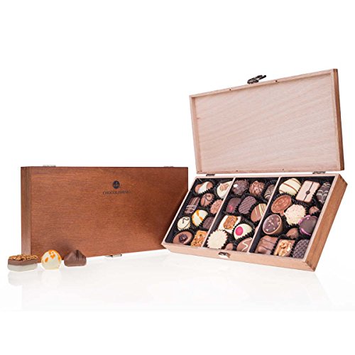 ChocoPrestige - 30 exclusivos Surtido De Pralinés | bombones Praliné | regalo en caja de madera | sabores | Chocolate | Cumpleaños | Adultos | Mujer | Hombres | Dia de la madre | Dulces navideños