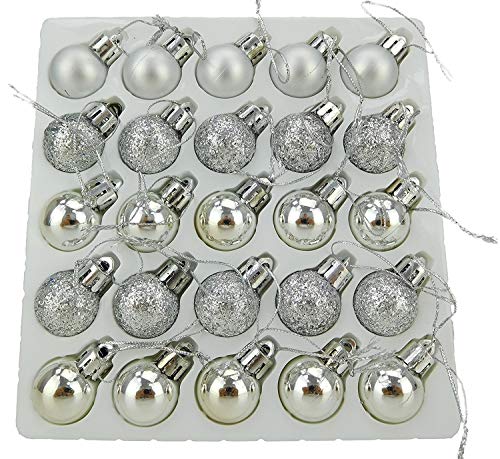 Christmas Concepts Pack de 25 Brillante, Mate y Brillo Mini árbol de Navidad de Las chucherías (Plata)