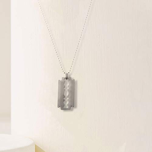Cikuso Acero Inoxidable Colgante Collar Plata Cuchilla Navaja Punk Roca Hombre,Cadena 58cm