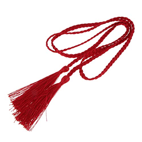 Cinta de Pelo Trenzada Largas con Borlas Accesorios para Fabricación de Bolso Vestidos Joyas de Cabello - Vino rojo