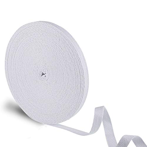 Cinta de Sarga de Algodón Cinta de Sarga Natural Suave Cinta de Cincha de Espina Cinta de Sarga de Costura para Manualidades de Bricolaje (Blanco, 3/ 8 Pulgada, 25 Metros)