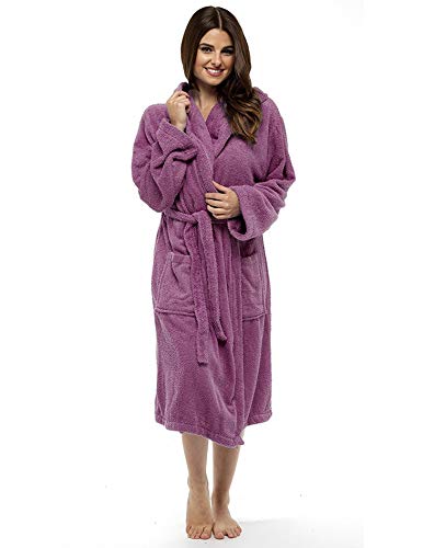 CityComfort Señoras Robe Luxury Terry Toweling algodón Bata Albornoz Mujeres Altamente Absorbente Mujeres con Capucha y Shawl Towel baño Abrigo (S, Orquidea Salvaje)