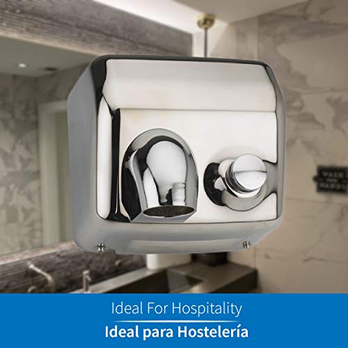 ClimaSpain Secamanos Electrico Manual en Acero INOX Satinado · Secador de Manos Pared Profesional con Potencia de 2300W