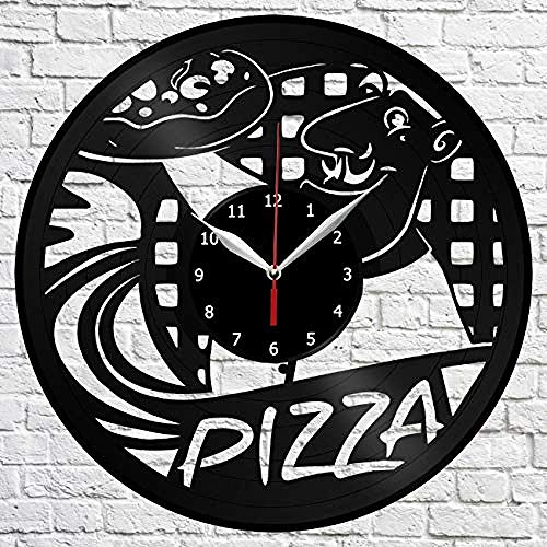 CNLSZM Creative Pizza Kitchen Vintage Reloj De Pared Diseño Moderno CD Vinyl Record Reloj Decorativo 3D para Decoración del Hogar No Led