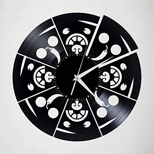 CNLSZM Creative Pizza Vintage Wall Clock Diseño Moderno CD Vinyl Record Reloj Decorativo 3D para Decoración del Hogar No Led
