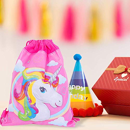 CNNIK 16 Piezas Bolsas Unicornio con Cordón - Bolsas para Unicornio Themed Party - Suministros Fiesta de Unicornio