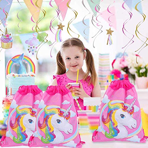 CNNIK 16 Piezas Bolsas Unicornio con Cordón - Bolsas para Unicornio Themed Party - Suministros Fiesta de Unicornio