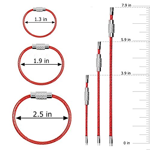 CNYMANY 30 piezas de metal llavero de alambre, 4" 6" 7,8" Cable Llaveros Llaveros 2 mm trabillas con conector de acero inoxidable para senderismo equipaje ID etiquetas