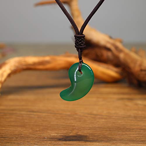 COAI Collar Ajustable con Colgante Magatama de Ágata Verde