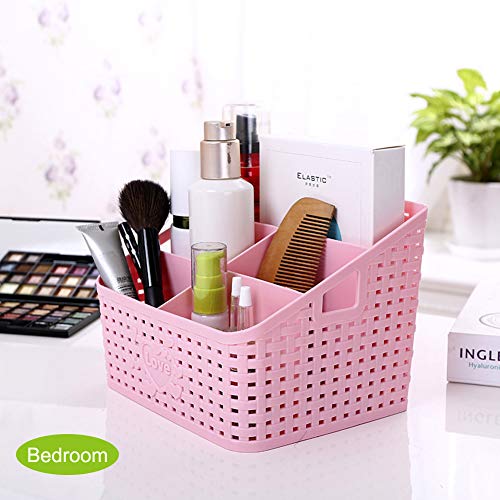 Coideal Baño de plástico Ducha Organizador de Maquillaje, Grande Rosa Cesta de Almacenamiento de Escritorio Organizador Caddy Suministros de Oficina para casa Cocina Office Desk 5 Compartimentos