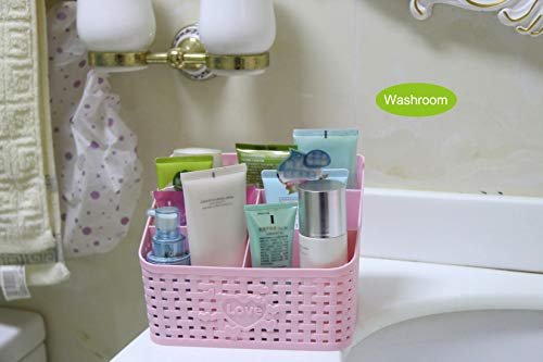 Coideal Baño de plástico Ducha Organizador de Maquillaje, Grande Rosa Cesta de Almacenamiento de Escritorio Organizador Caddy Suministros de Oficina para casa Cocina Office Desk 5 Compartimentos