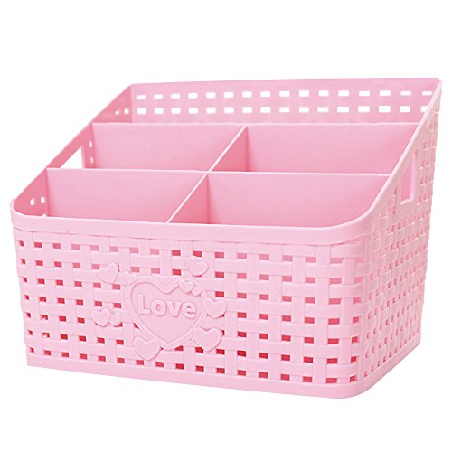 Coideal Baño de plástico Ducha Organizador de Maquillaje, Grande Rosa Cesta de Almacenamiento de Escritorio Organizador Caddy Suministros de Oficina para casa Cocina Office Desk 5 Compartimentos