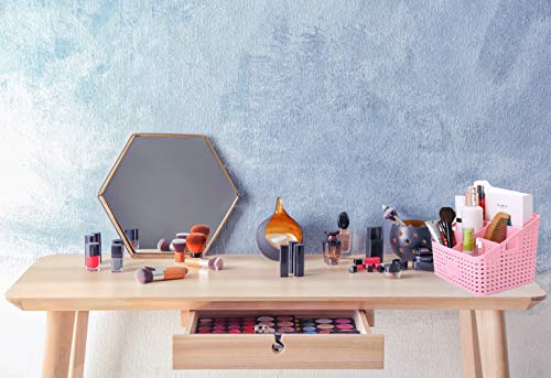 Coideal Baño de plástico Ducha Organizador de Maquillaje, Grande Rosa Cesta de Almacenamiento de Escritorio Organizador Caddy Suministros de Oficina para casa Cocina Office Desk 5 Compartimentos