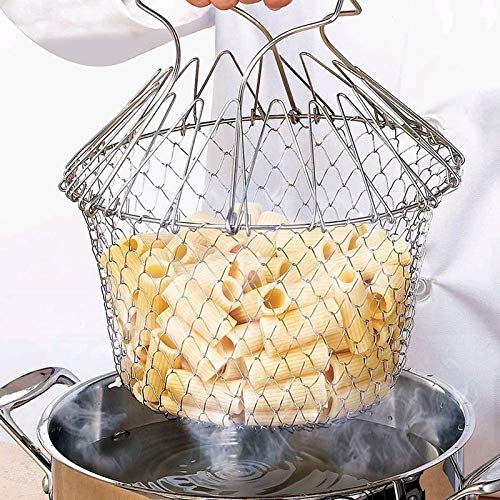 Colador plegable Colador cesta de alimentos malla de enjuague red freír freidora cesta de cocina de acero inoxidable herramienta de cocina