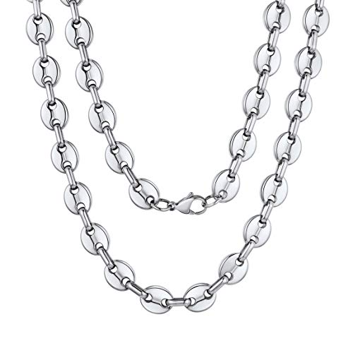 Collar Antialérgico Tipo Malla Granos de Café Thick Joyería Excelente Italiana Acero Metálico Plateado 10.5mm 28 Pulgadas Estilo Vintage Diseño Clásico