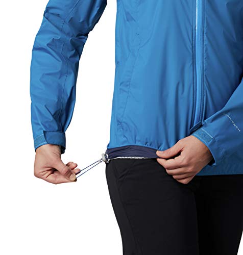 Columbia Chaqueta de evaporación para mujer, impermeable, transpirable, piscina oscura/cremallera azul estática, tamaño mediano