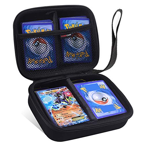 COMECASE - Funda para Tarjetas con Correa, Compatible con más de 400 Tarjetas de Pokémon con Correa de Mano y Separador, Color Negro