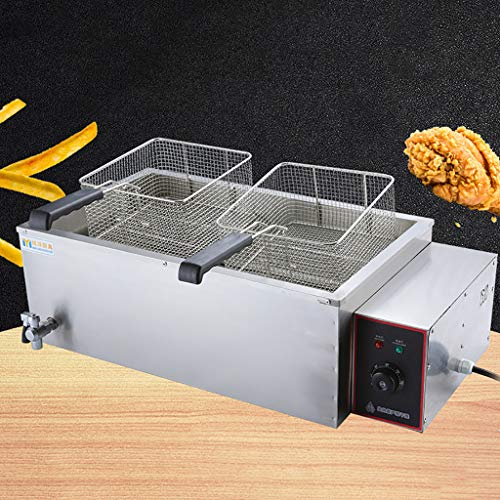 Comercial Profesional 25L Acero Inoxidable Freidora Eléctrica con Doble Tanques Profundos Máquina De Papas Fritas De Gran Capacidad para El Hogar