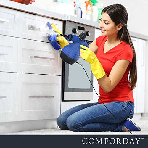 Comforday Limpiador Vapor Mano, Limpiador de Vapor Portátil de Usos Múltiples con 9 Accesorios para Quitar Manchas, Alfombras, Cortinas, Asientos de Auto, Cocina, Piso, Baño
