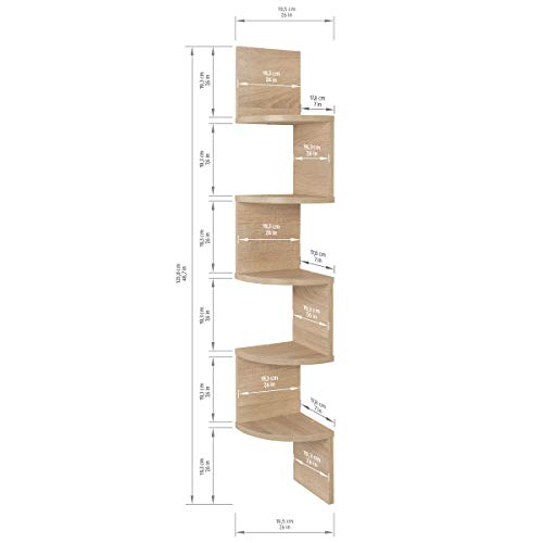 COMIFORT Estantería Rinconera - Librería de Pared para Esquina de Estilo Nórdico, Moderna y Minimalista, con 5 Baldas Robusta y Resistente, de Color Roble Sonoma
