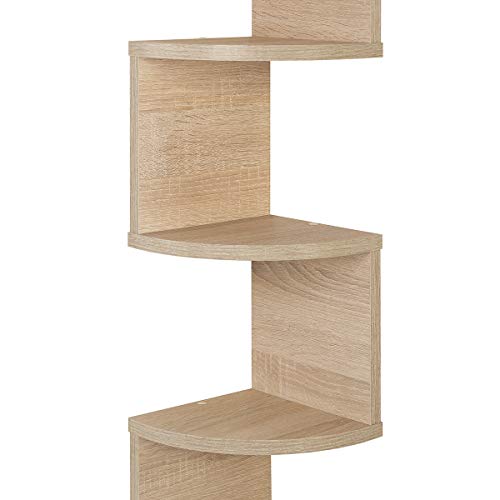 COMIFORT Estantería Rinconera - Librería de Pared para Esquina de Estilo Nórdico, Moderna y Minimalista, con 5 Baldas Robusta y Resistente, de Color Roble Sonoma
