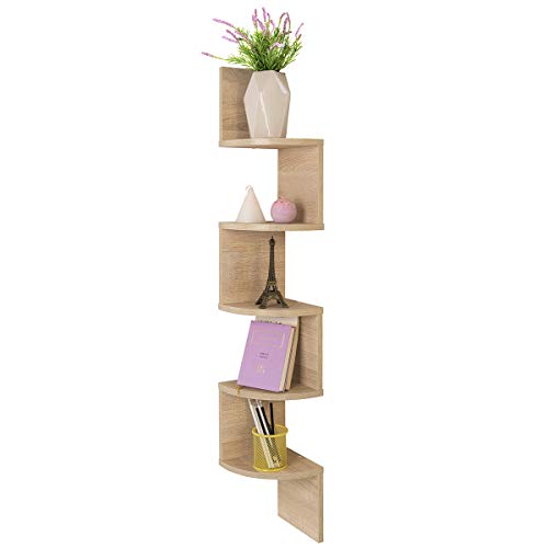 COMIFORT Estantería Rinconera - Librería de Pared para Esquina de Estilo Nórdico, Moderna y Minimalista, con 5 Baldas Robusta y Resistente, de Color Roble Sonoma