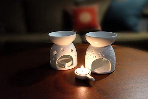ComSaf Quemador Aceites Esenciales con Cuchara de Velas - Paquete de 2, Ceramica Quemadores de Aceites Esencial Candelabros Decorativos de Velas para Esencias Blanca para Yoga SPA Navidad Decoración