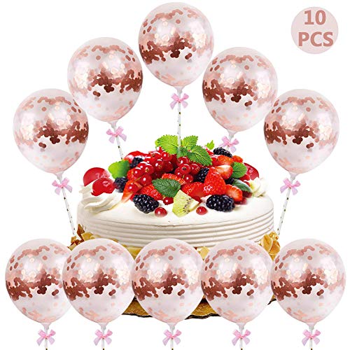 Confetti Balloon Cake Topper Globos de látex para cumpleaños Aniversario de Bodas Fiesta de Bienvenida al bebé Decoración de la Fiesta Paquete de 10 ( Rose Gold)
